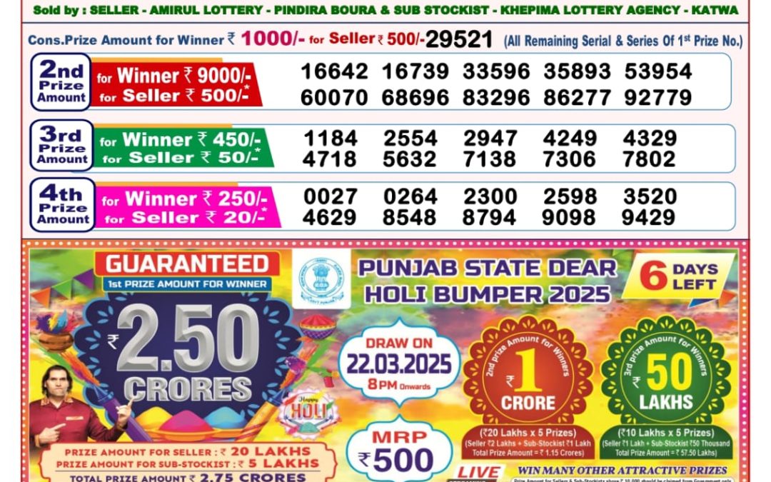 Lottery Sambad 8 PM Today 16/03/2025