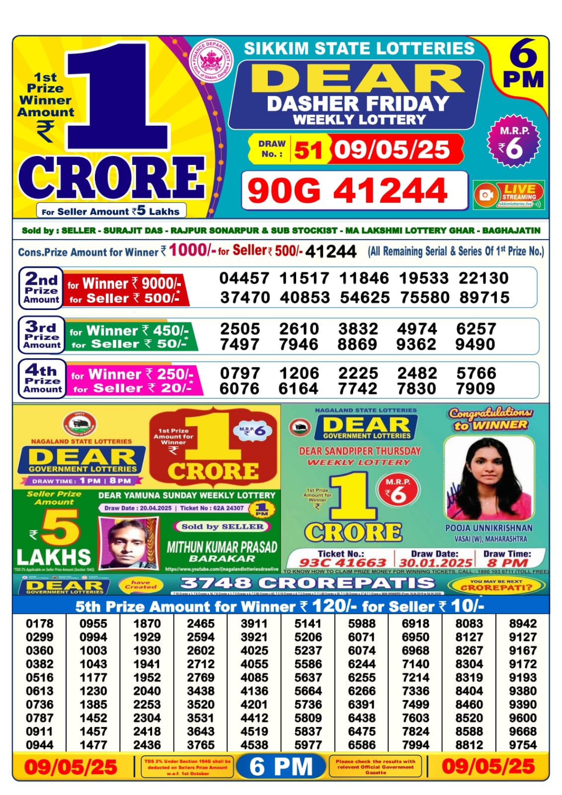 9 Tarikh Ke Lottery Sambad 6PM 09/05/2025