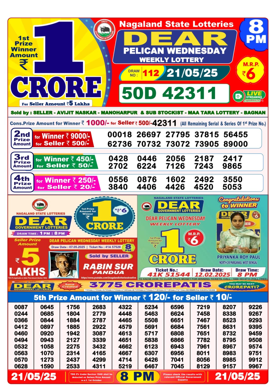 21 Tarikh Lottery Sambad 8PM 21/05/2025