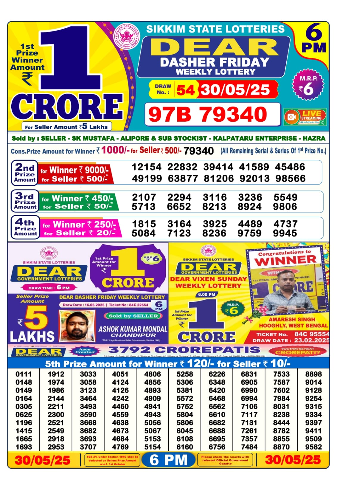 30 Tarikh Lottery Sambad 6PM 30/05/2025