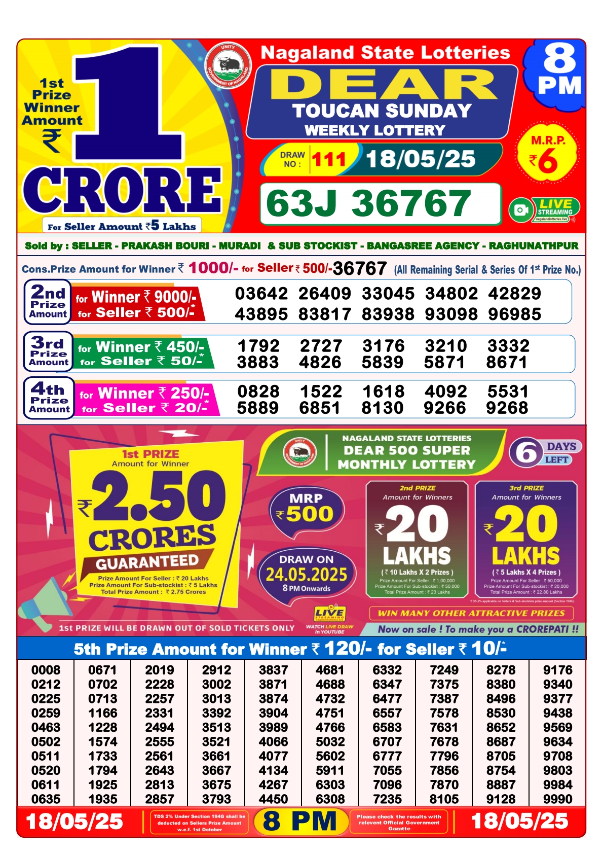 18 Tarikh Ke Lottery Sambad 8PM 18/05/2025