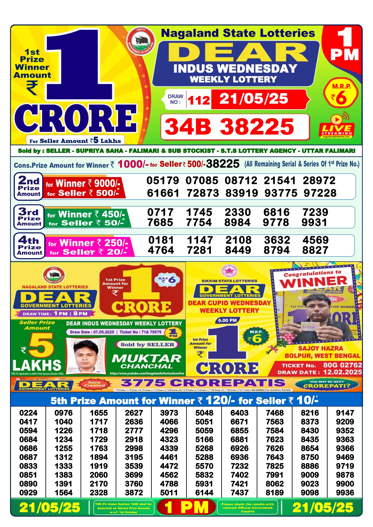21 Tarikh Lottery Sambad 1PM 21/05/2025