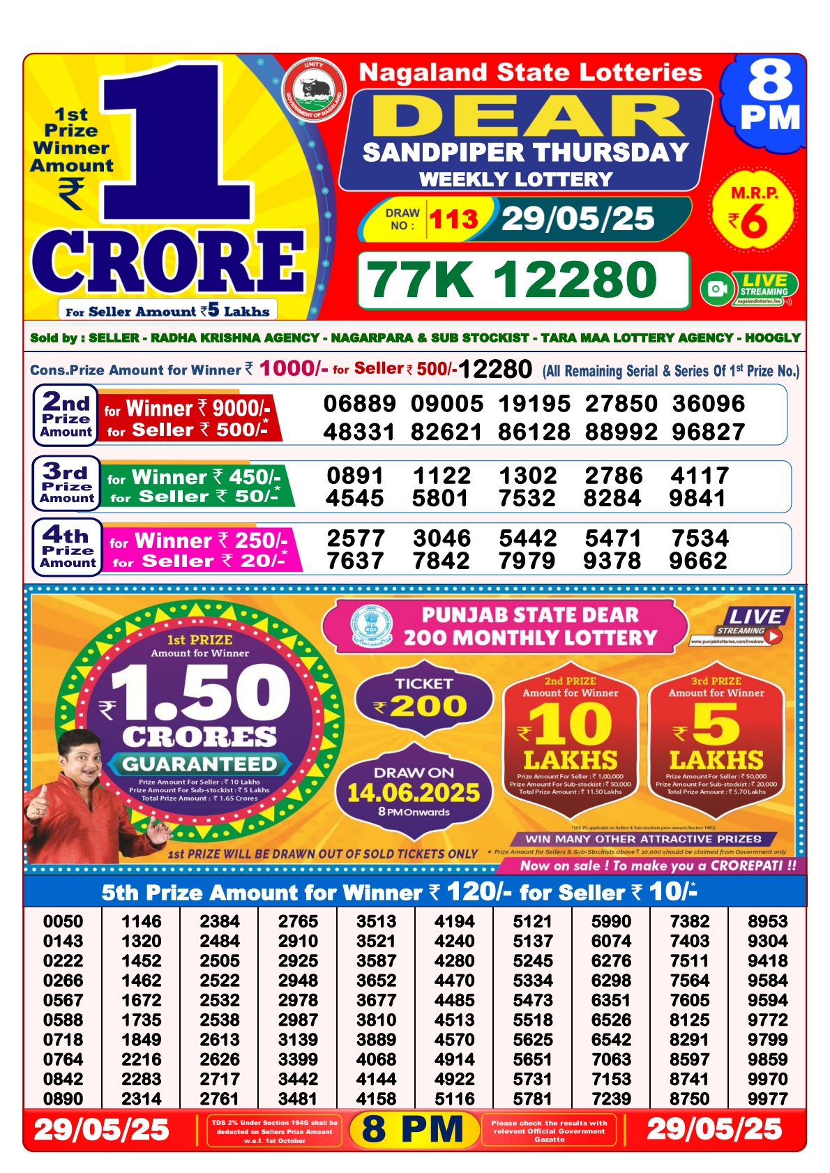 29 Tarikh Lottery Sambad 8PM 29/05/2025