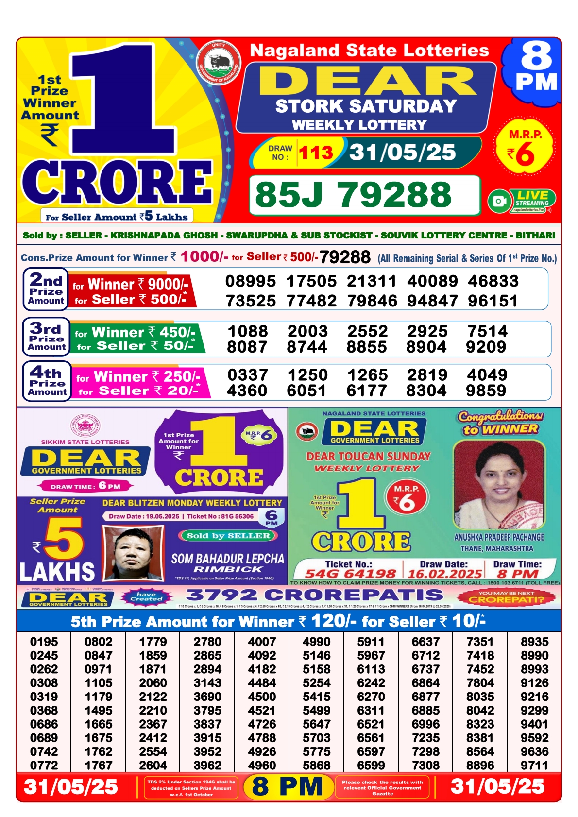 31 Tarikh Lottery Sambad 8PM 31/05/2025