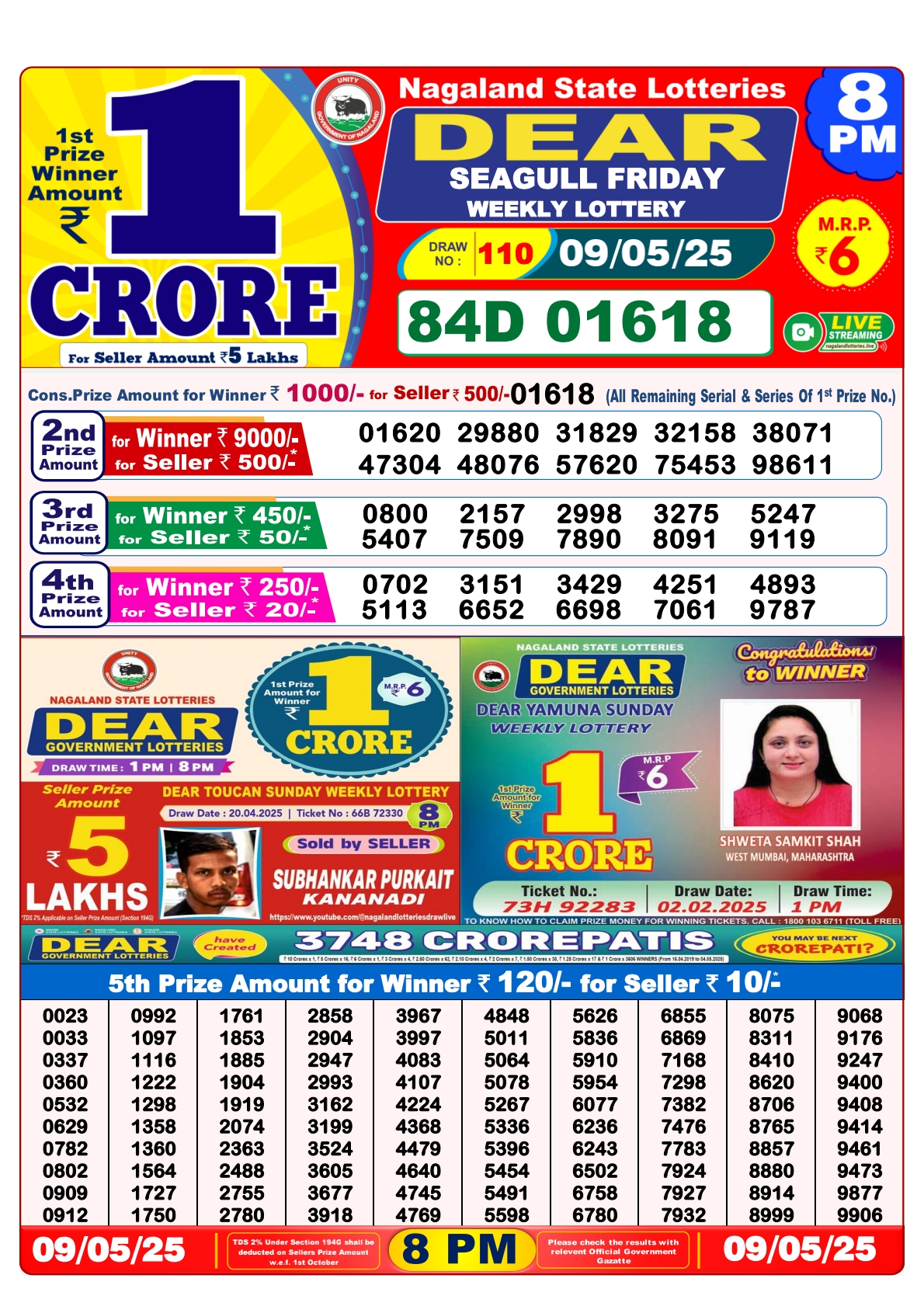 9 Tarikh Ke Lottery Sambad 8PM 09/05/2025