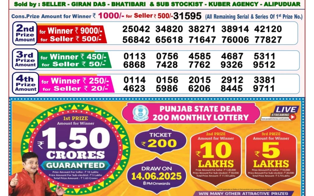 01 Tarikh Lottery Sambad 8PM 01/06/2025