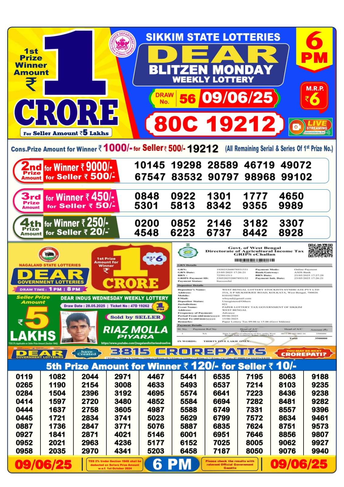 Lottery Sambad 09/06/25 6PM