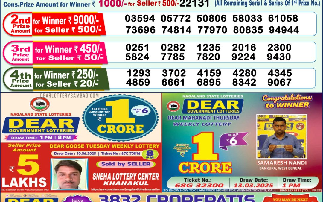 Lottery Sambad 22/06/25 1PM