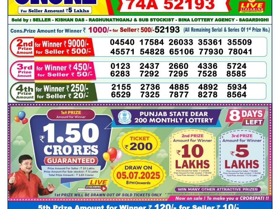 Lottery Sambad 27/06/25 1PM