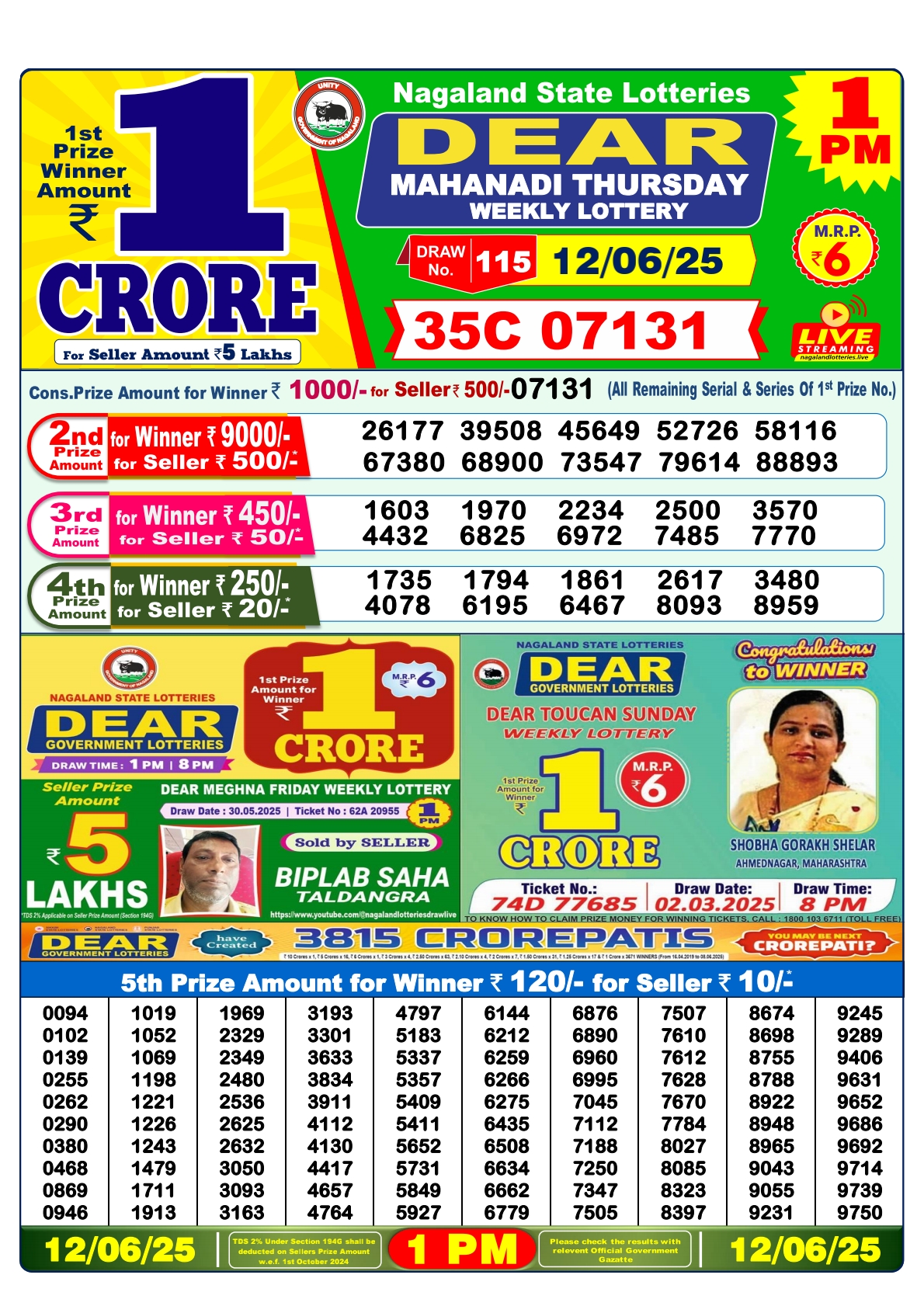 Lottery Sambad 12/06/25 1PM