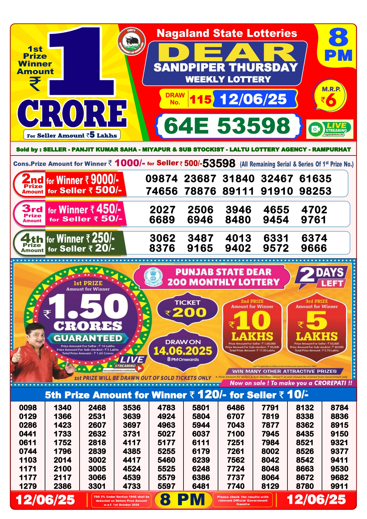 Lottery Sambad 12/06/25 8PM