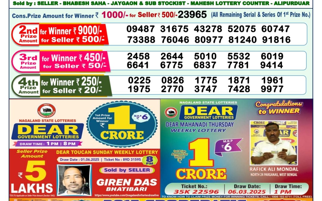 Lottery Sambad 15/06/25 1PM