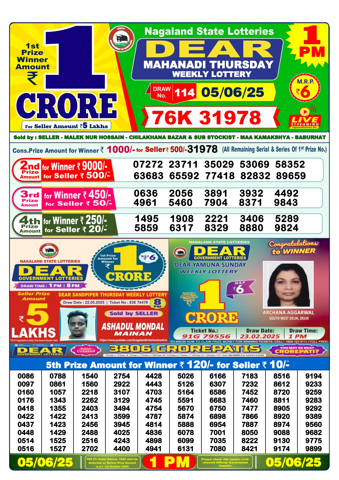 Lottery Sambad 05/06/25 1PM