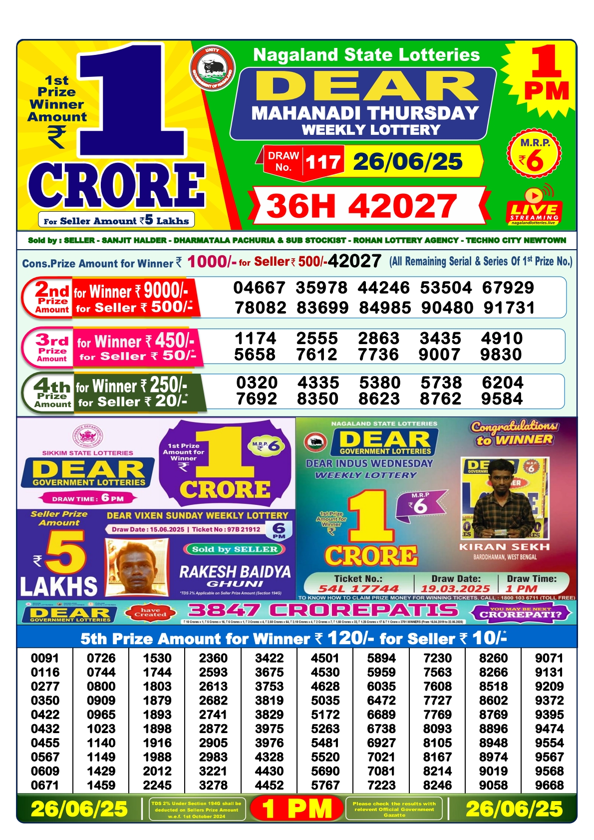 Lottery Sambad 26/06/25 1PM