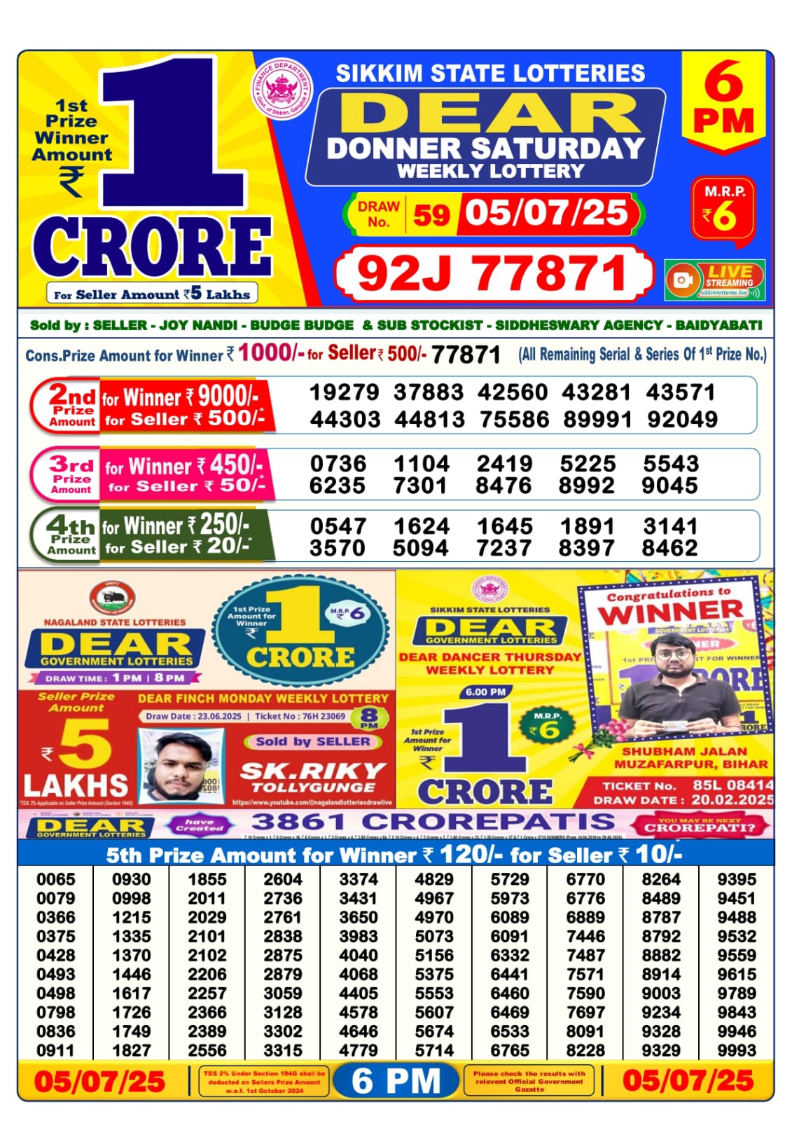 Lottery Sambad 05/07/25 6PM
