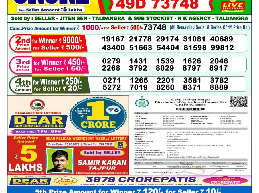 Lottery Sambad 07/07/25 1PM