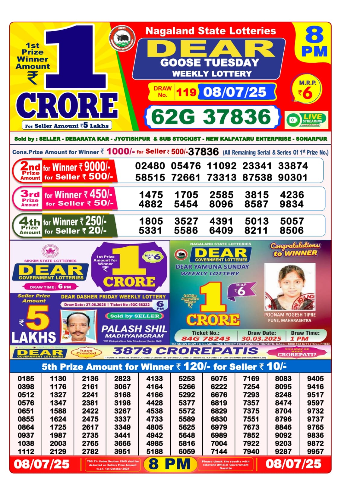 Lottery Sambad 08/07/25 8PM