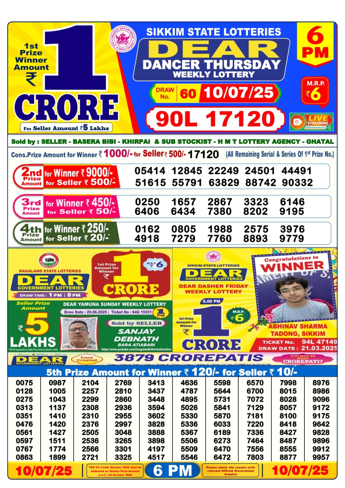 Lottery Sambad 10/07/25 6PM