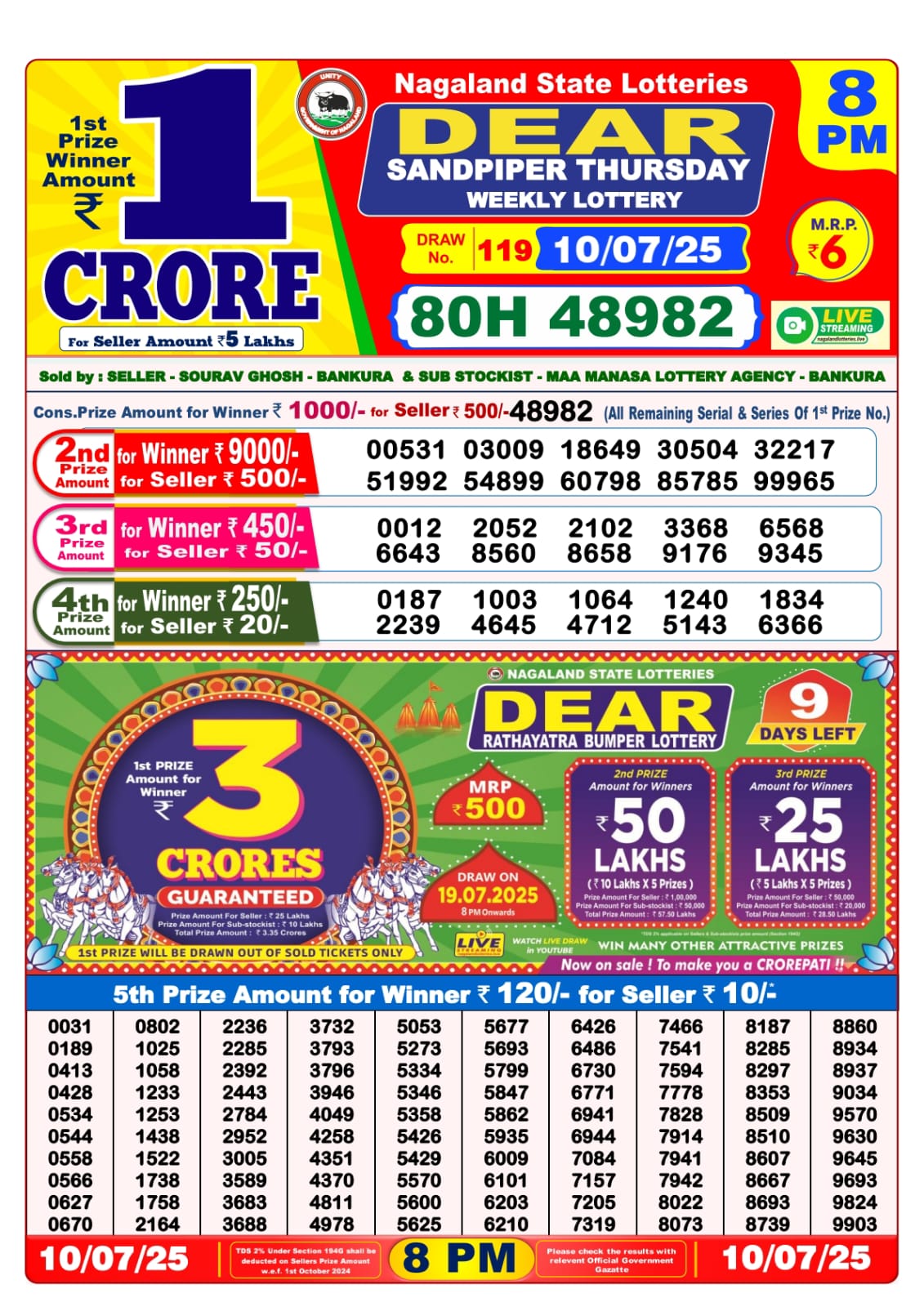 Lottery Sambad 10/07/25 8PM