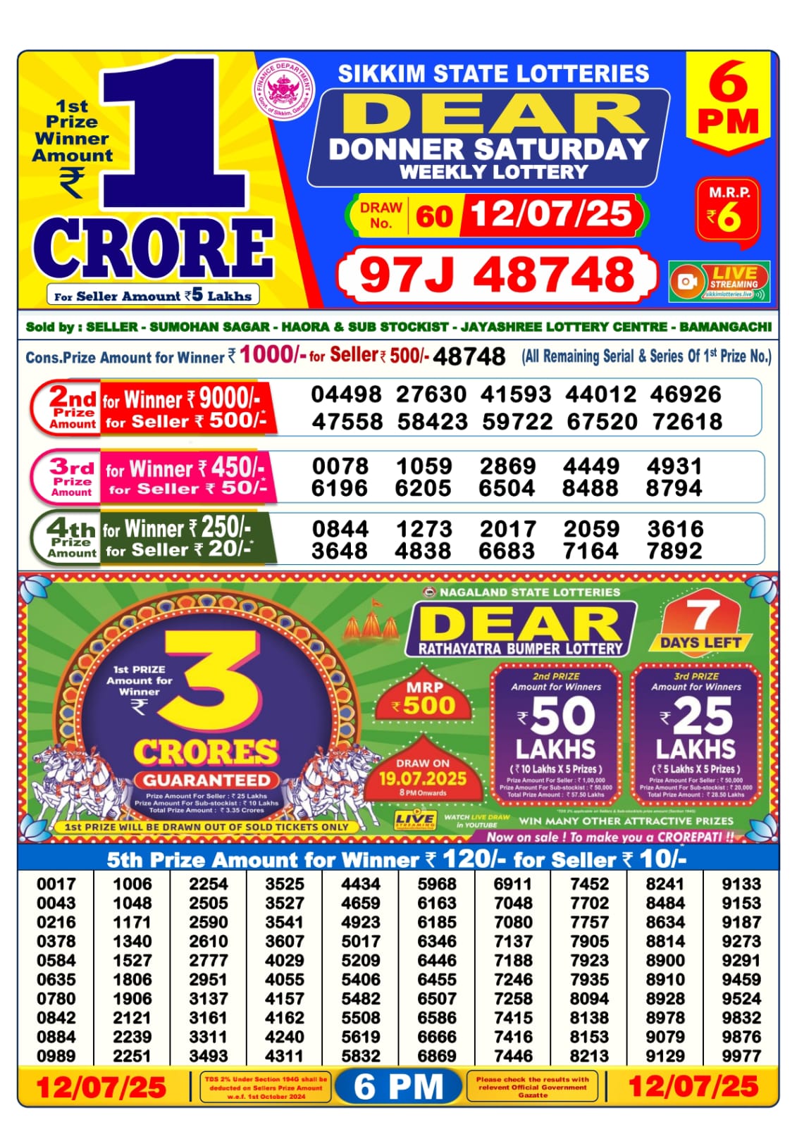 Lottery Sambad 12/07/25 6PM