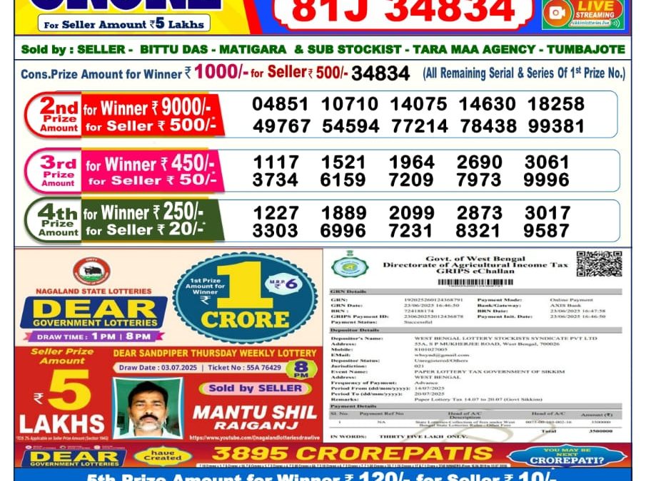 Lottery Sambad 14/07/25 6 PM