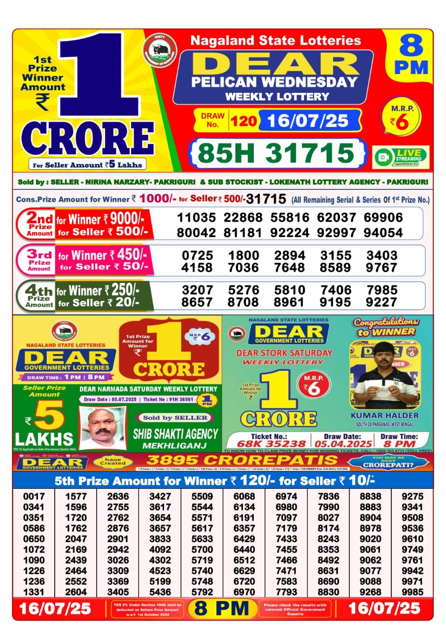 Lottery Sambad 16/07/25 8 PM