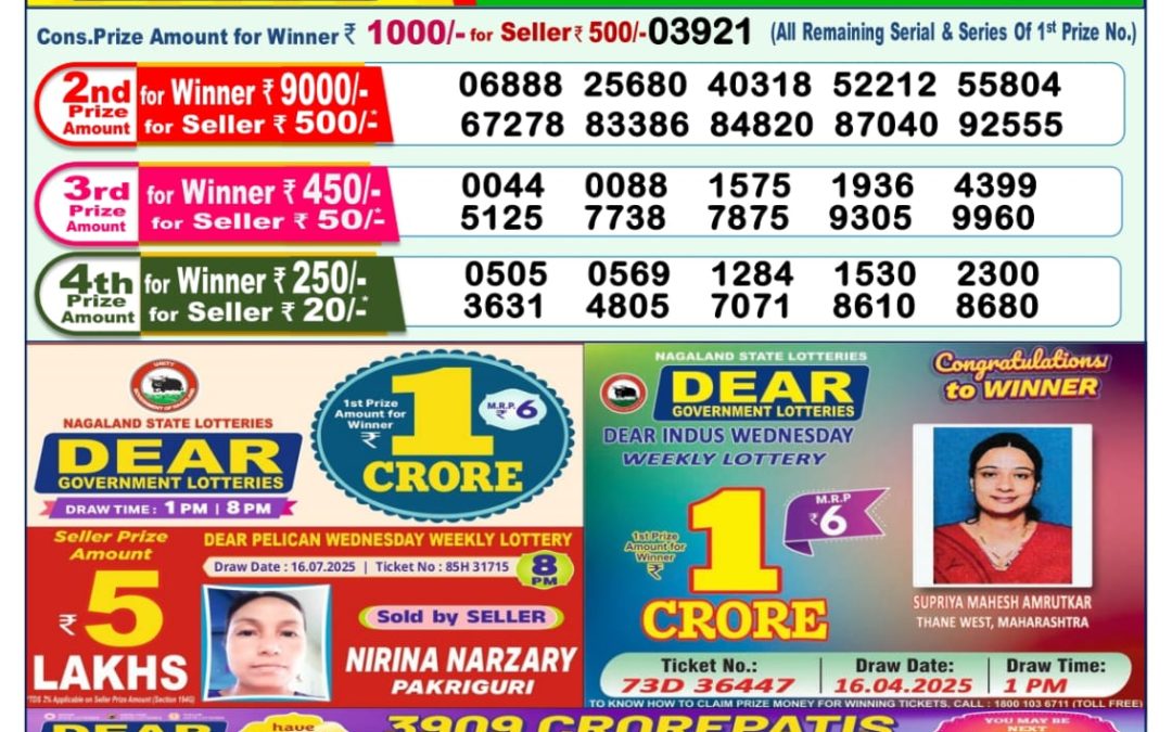 Dear Lottery Sambad 27/07/25 1 PM