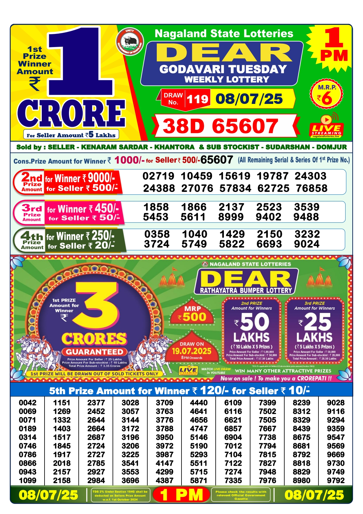 Lottery Sambad 08/07/25 1PM