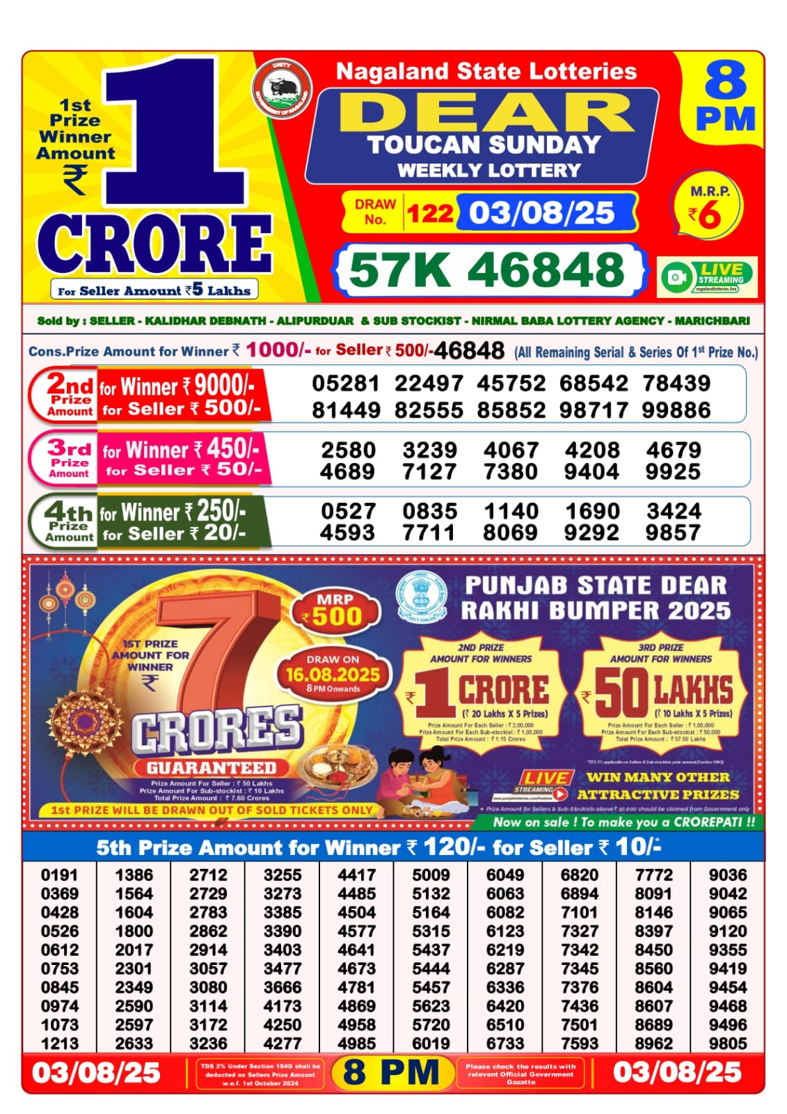 Dear Lottery Sambad 03/08/25 8 PM