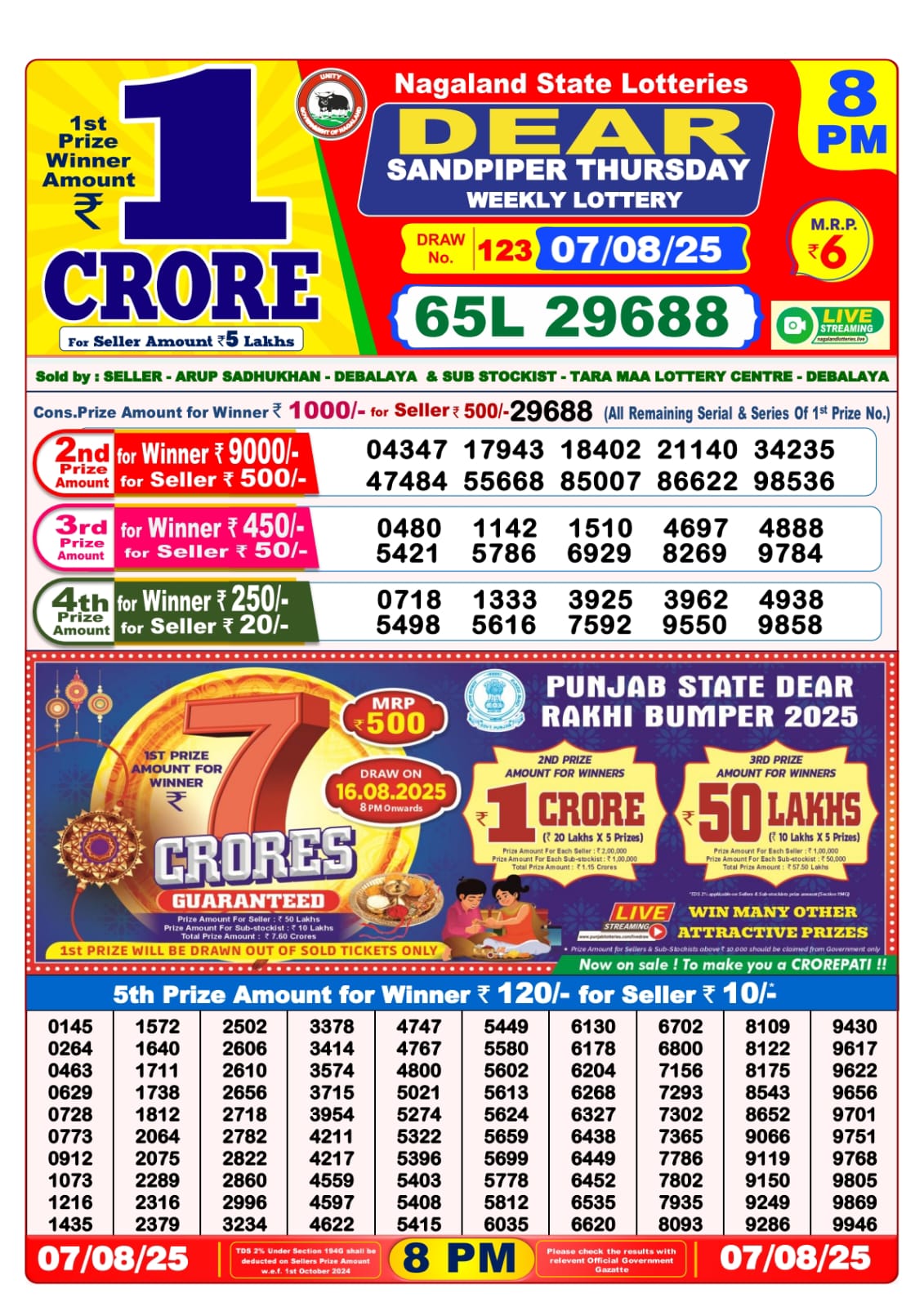Dear Lottery Sambad 07/08/25 8 PM