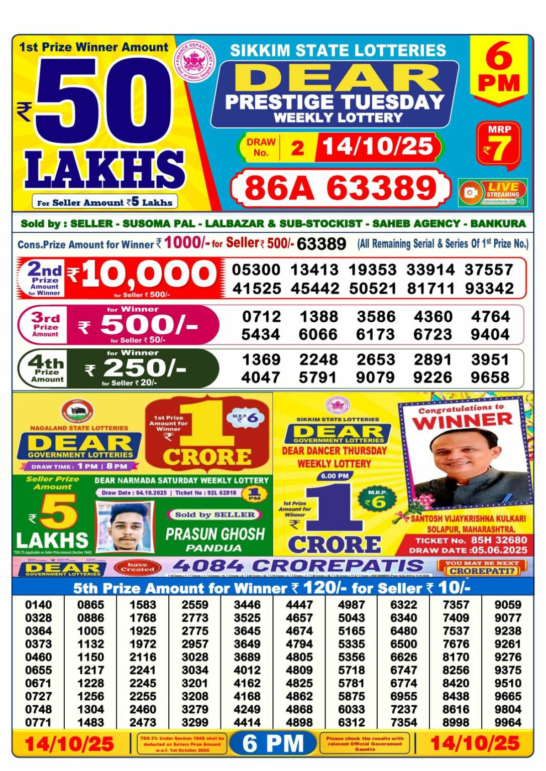 Dear Lottery Sambad Result 6 PM 6th Oct 2025: Download West Bengal Sambad Result