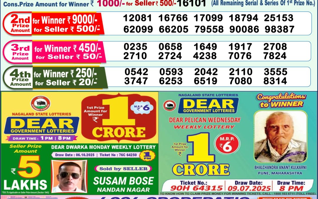 Lottery Sambad 1 PM Result Today 16.10.2025: Check Dear Morning Live Winner List PDF