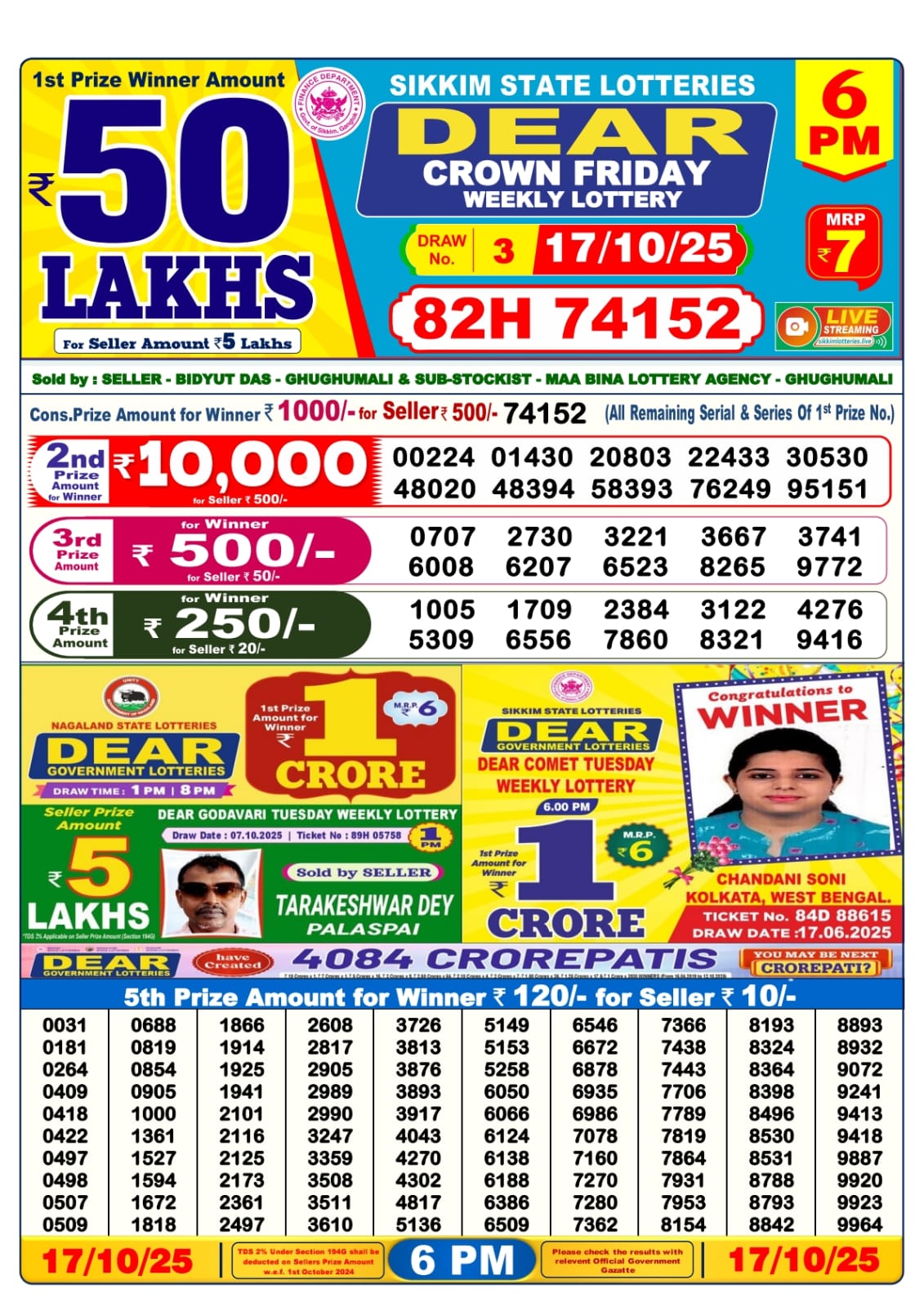Dear Lottery Sambad Result 6 PM 17th Oct 2025: Download West Bengal Sambad Result