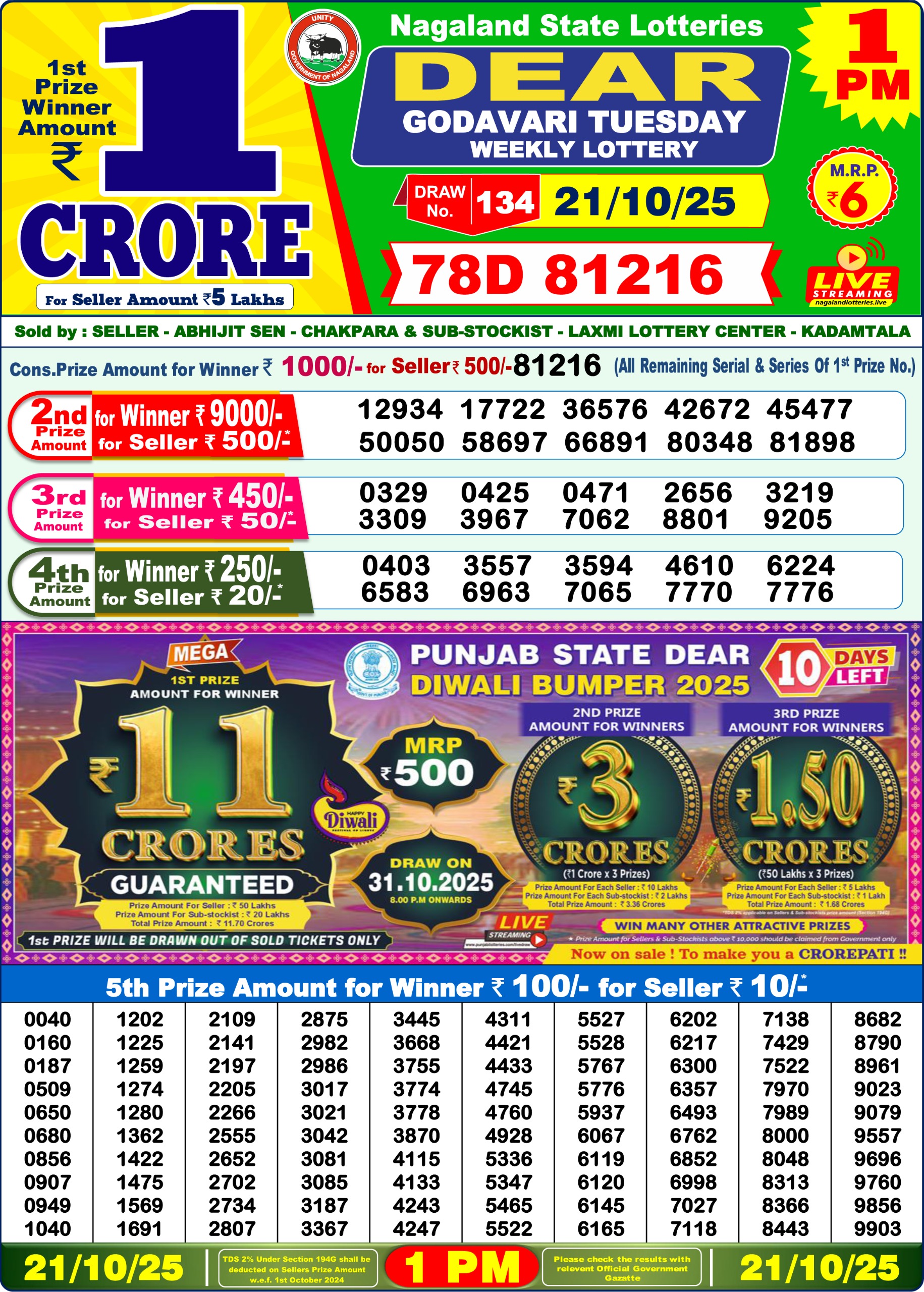 Lottery Sambad 1 PM Result Today 21.10.2025: Check Dear Morning Live Winner List PDF
