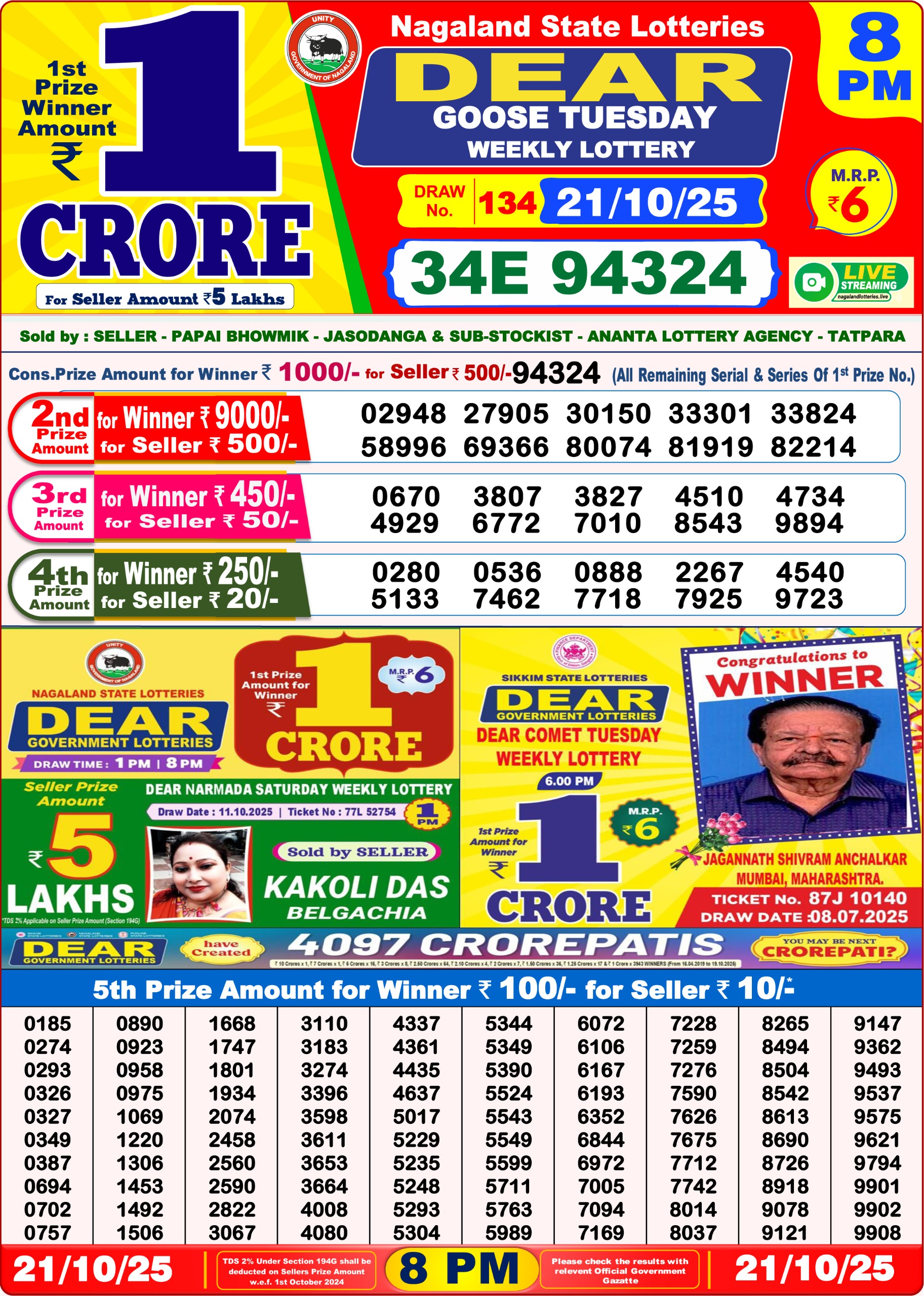8 PM Lottery Sambad Result Today Live 21.10.25: Check Winning Numbers