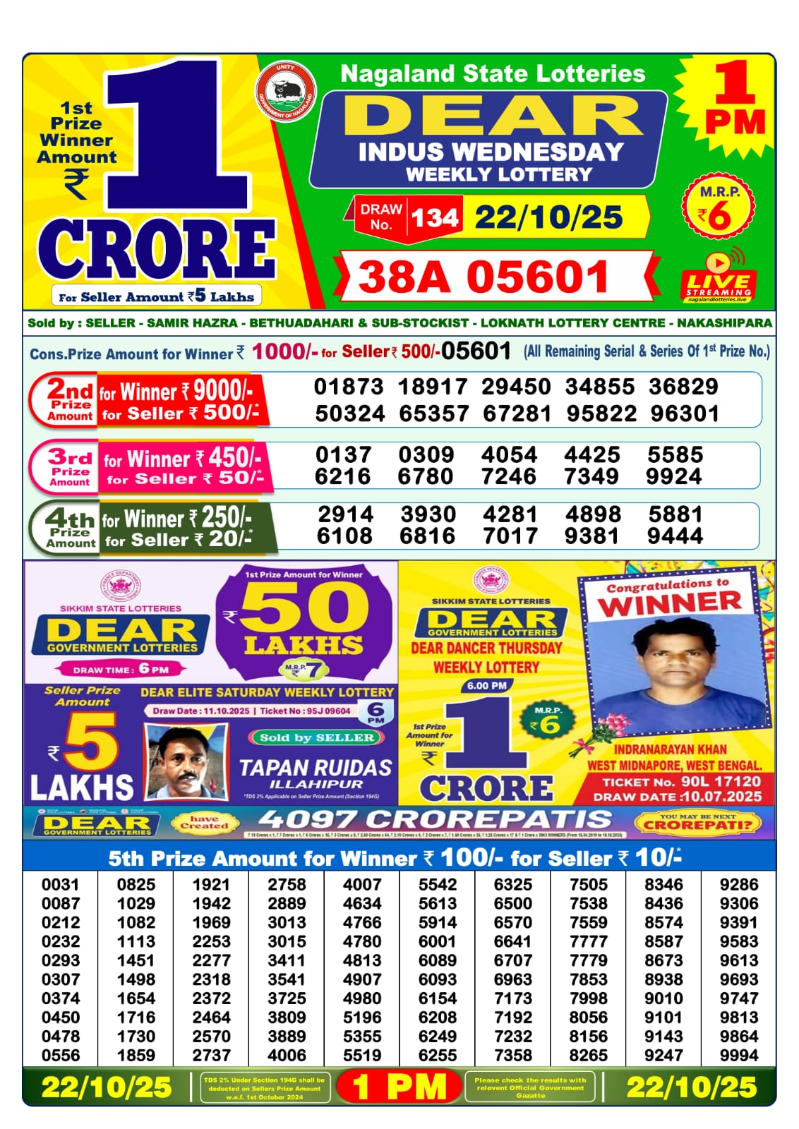 Lottery Sambad 1 PM Result Today 22.10.2025: Check Dear Morning Live Winner List PDF