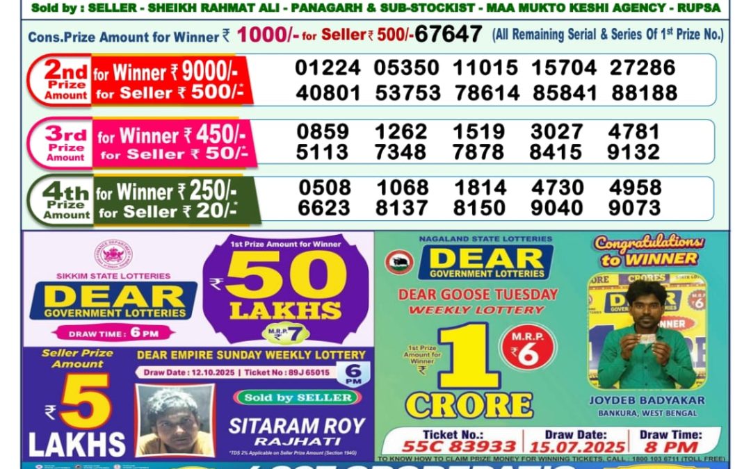 Lottery Sambad 1 PM Result Today 23.10.2025: Check Dear Morning Live Winner List PDF