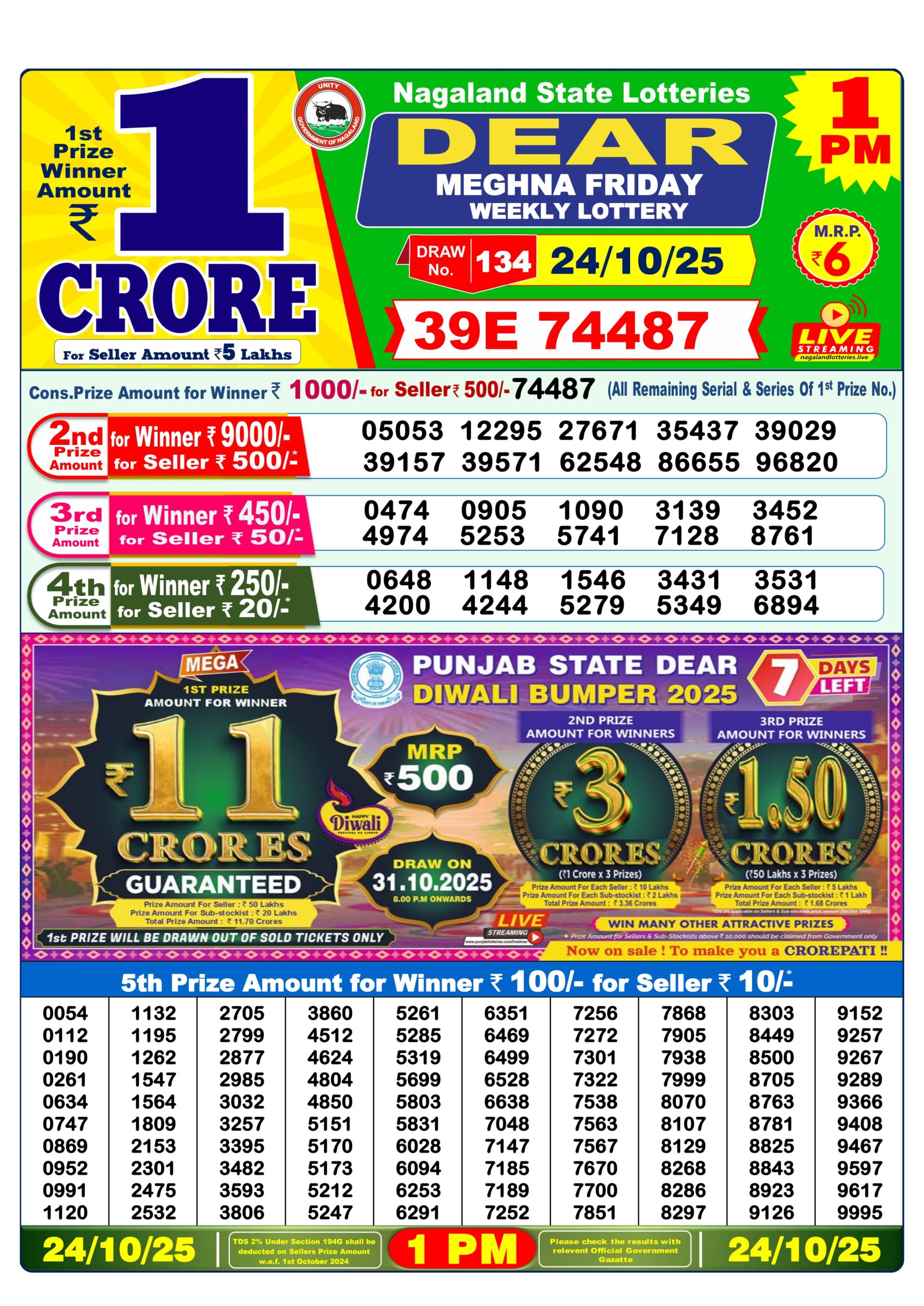 Lottery Sambad 1 PM Result Today 24.10.2025: Check Dear Morning Live Winner List PDF