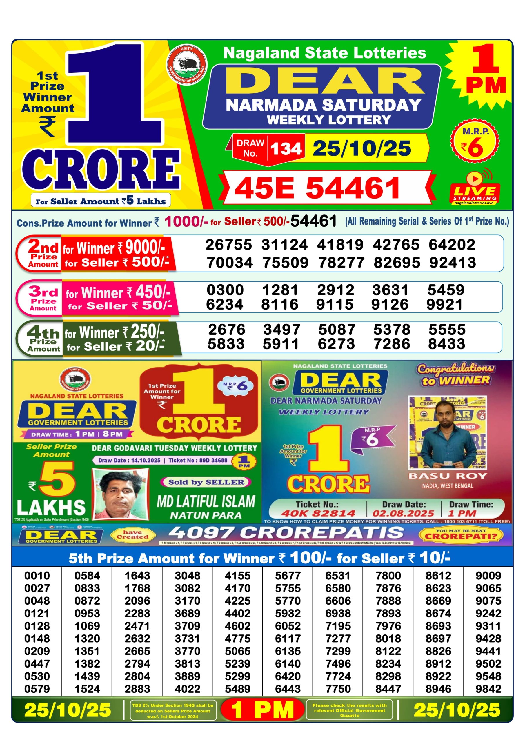 Lottery Sambad 1 PM Result Today 25.10.2025: Check Dear Morning Live Winner List PDF