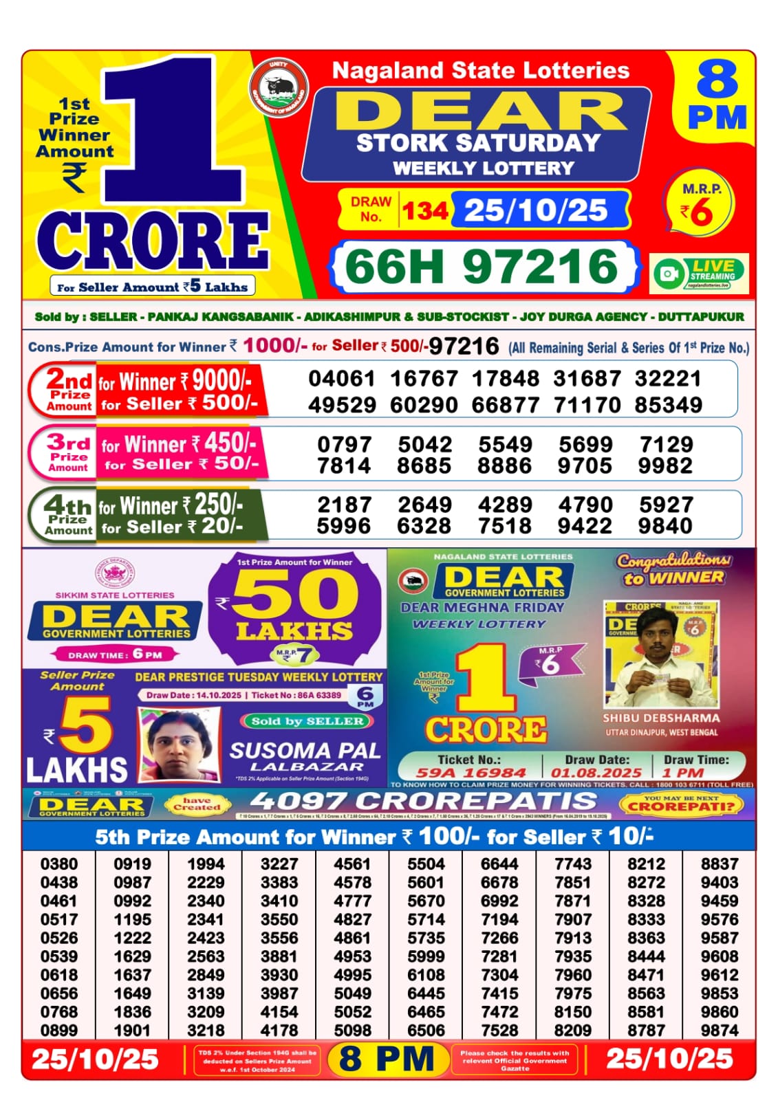 8 PM Lottery Sambad Result Today Live 25.10.25: Check Winning Numbers