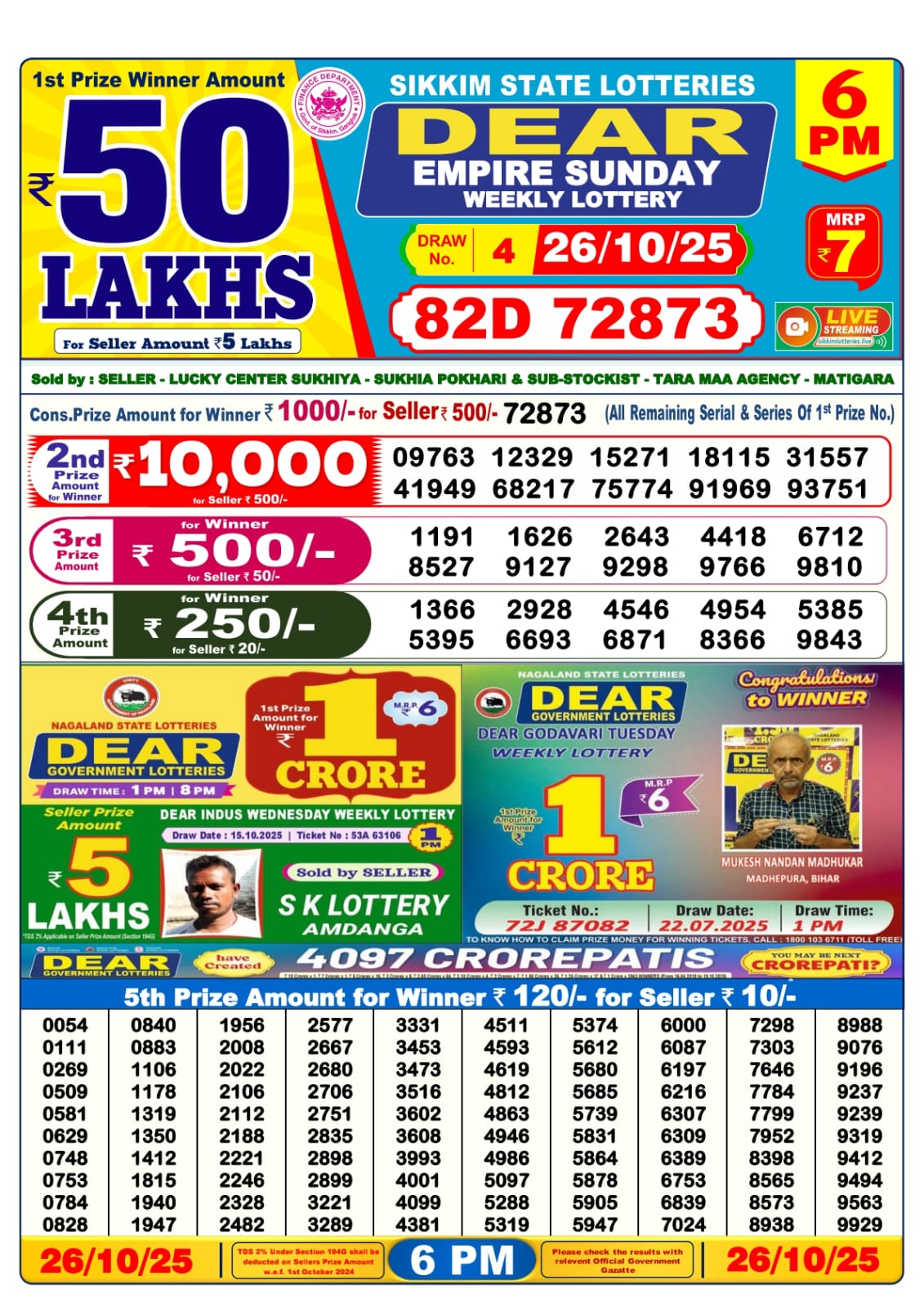 Dear Lottery Sambad Result 6 PM 26th Oct 2025: Download West Bengal Sambad Result