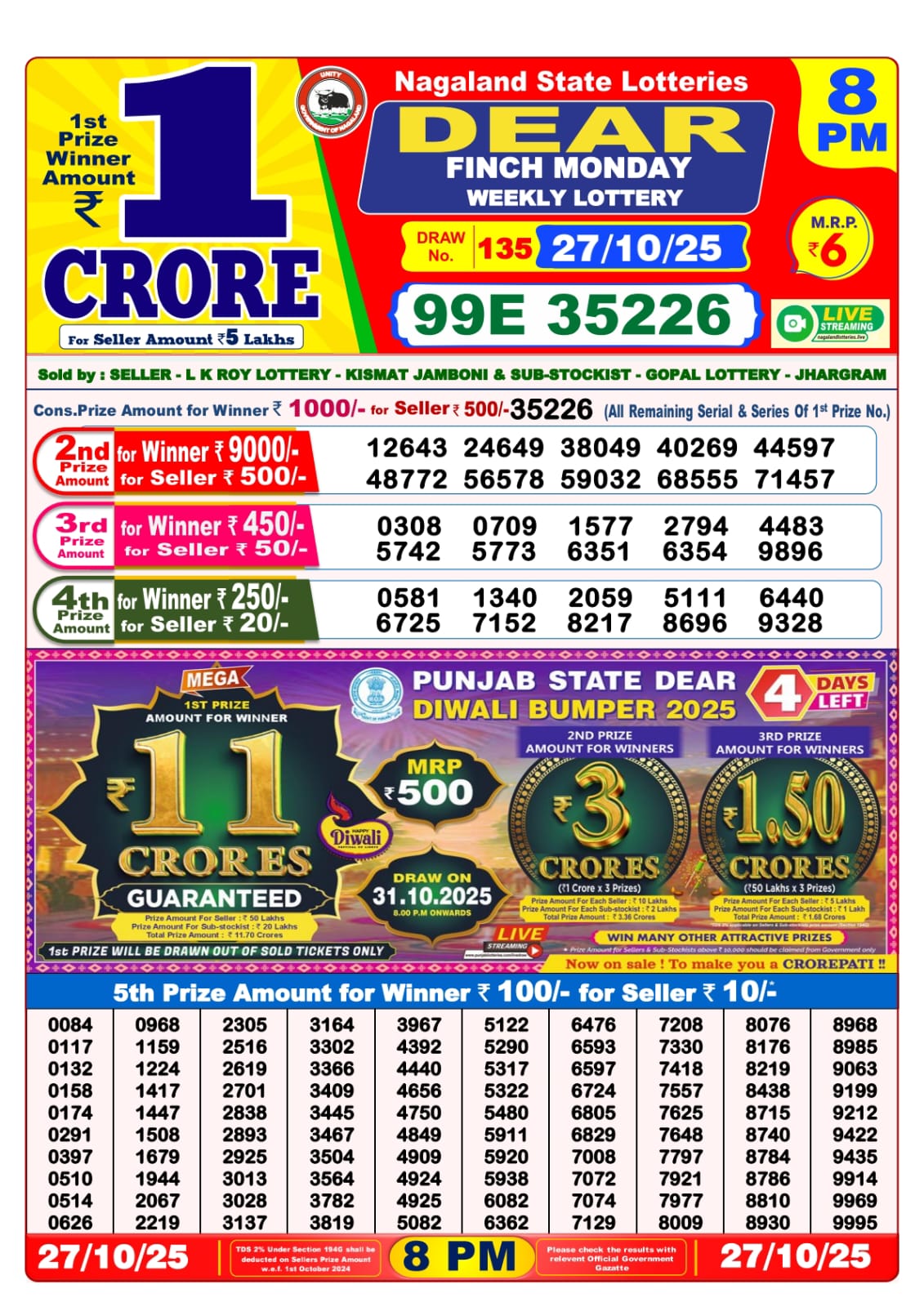 8 PM Lottery Sambad Result Today Live 27.10.25: Check Winning Numbers