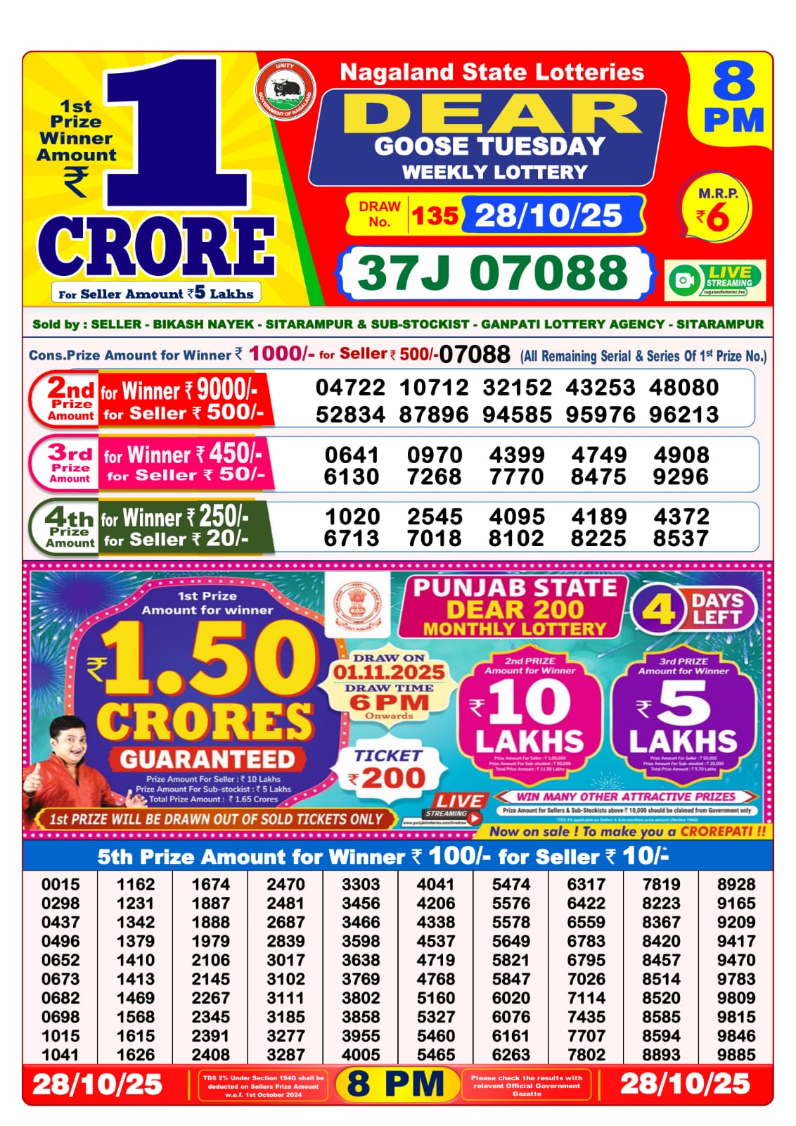 8 PM Lottery Sambad Result Today Live 28.10.25: Check Winning Numbers