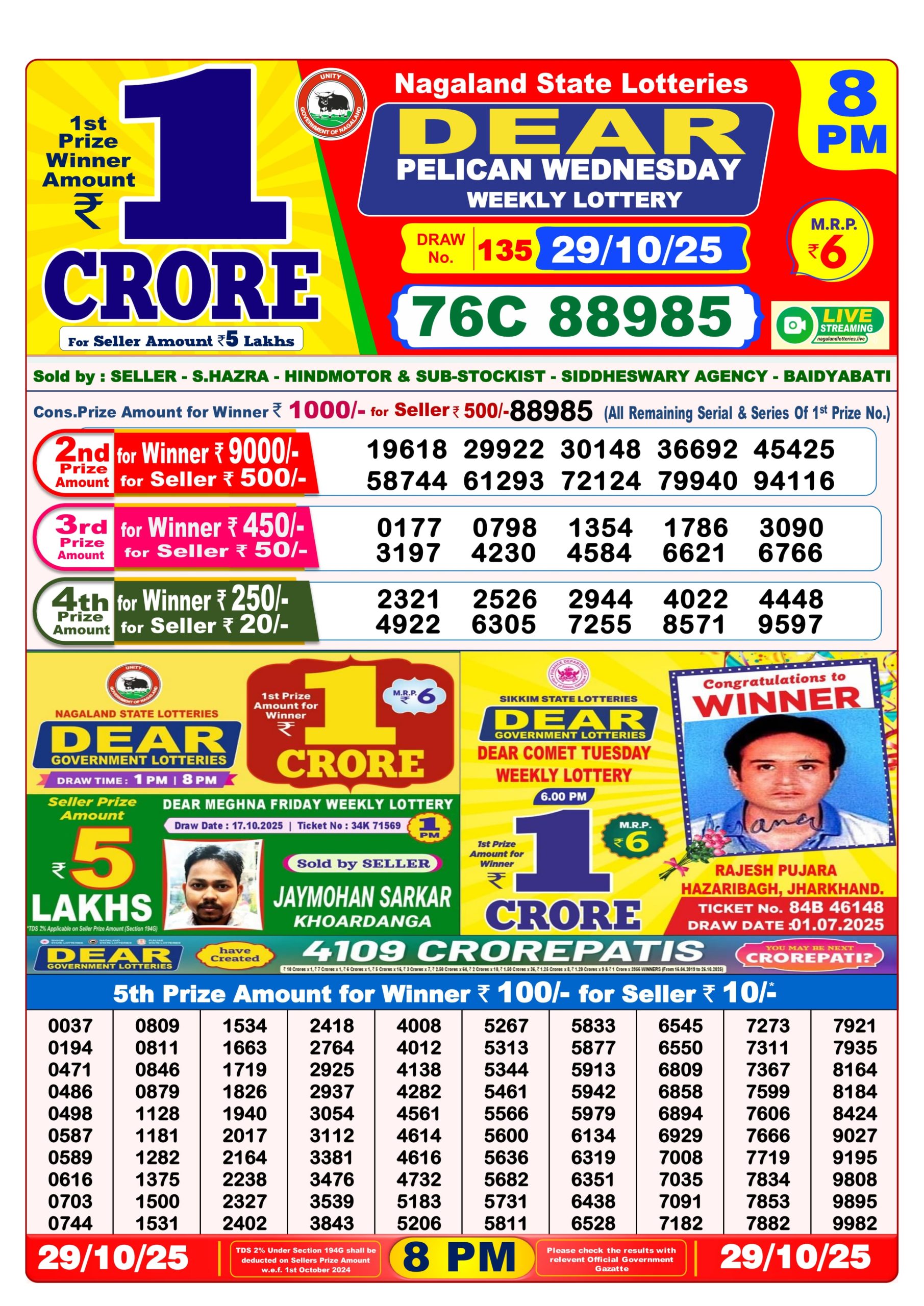 8 PM Lottery Sambad Result Today Live 29.10.25: Check Winning Numbers
