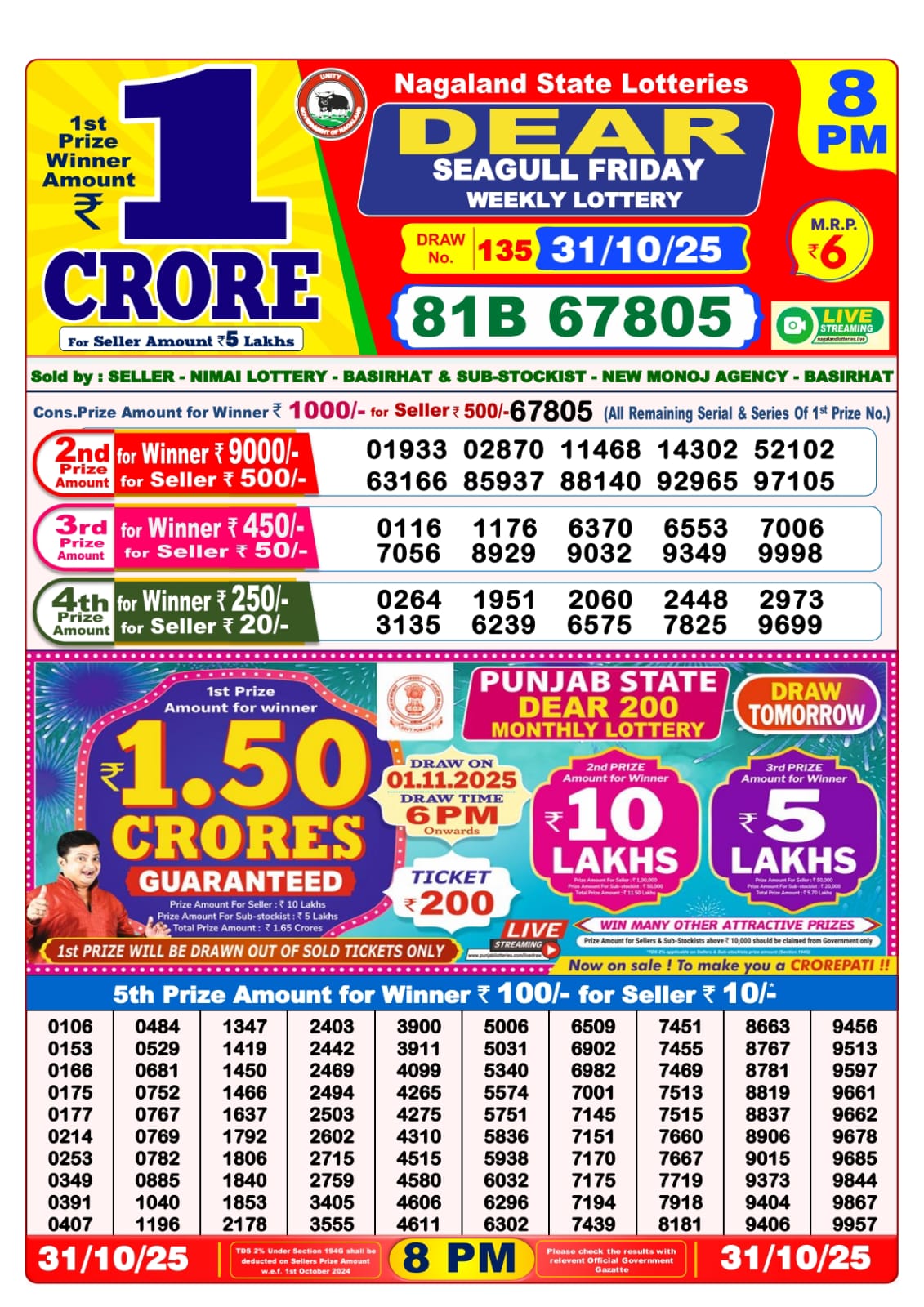 8 PM Lottery Sambad Result Today Live 31.10.25: Check Winning Numbers