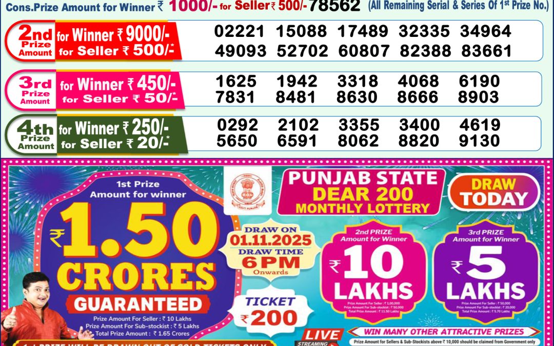 Lottery Sambad 1 PM Result Today 01.11.2025: Check Dear Morning Live Winner List PDF