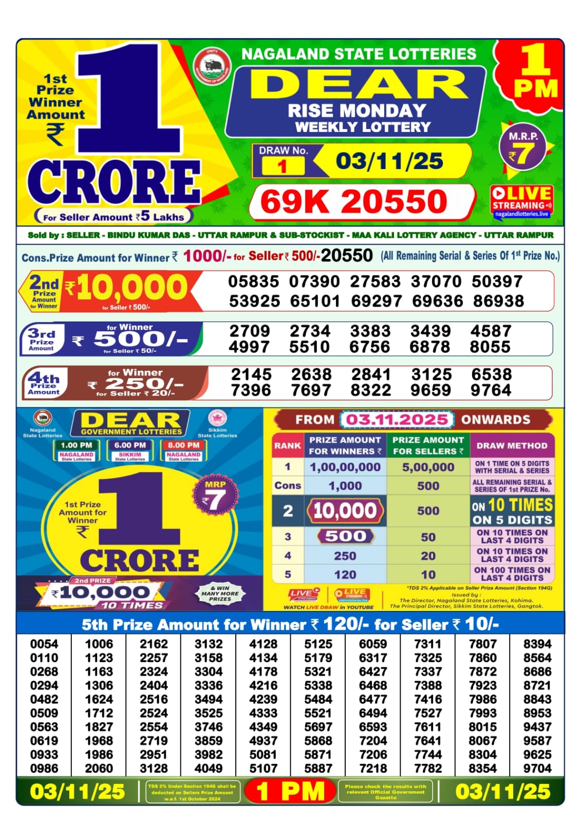 Lottery Sambad 1 PM Result Today 03.11.2025: Check Dear Morning Live Winner List PDF