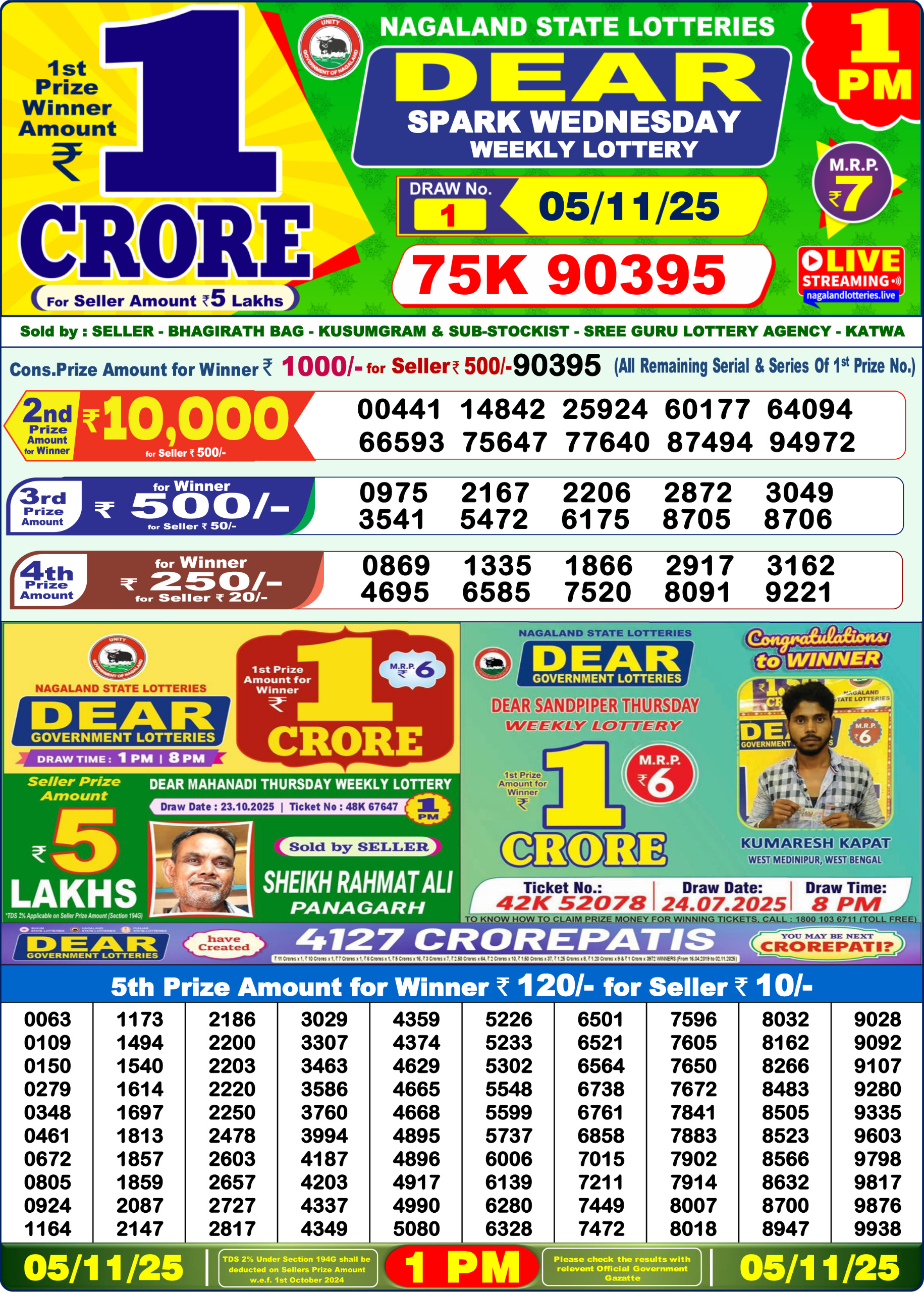 Lottery Sambad 1 PM Result Today 05.11.2025: Check Dear Morning Live Winner List PDF