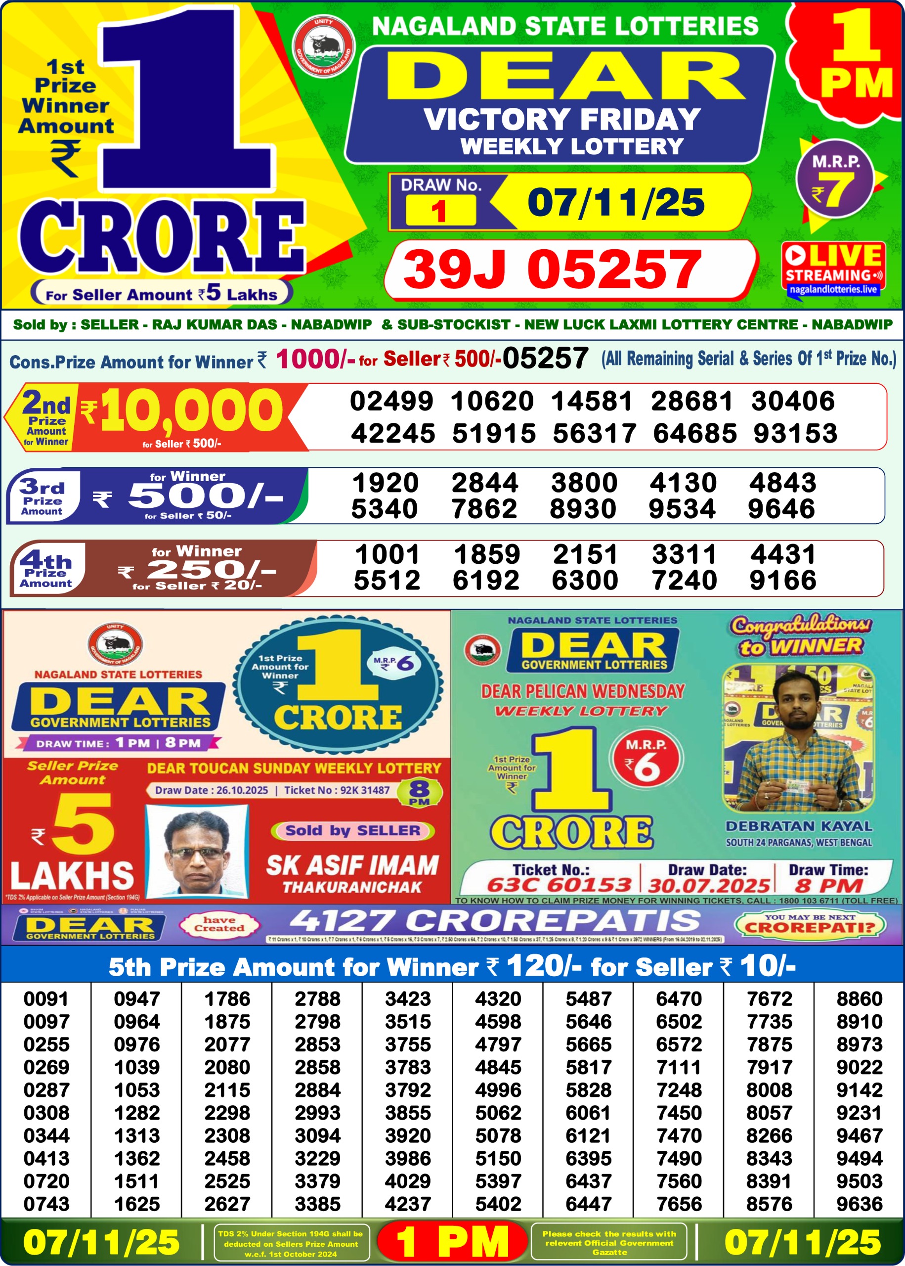 Lottery Sambad 1 PM Result Today 07.11.2025: Check Dear Morning Live Winner List PDF