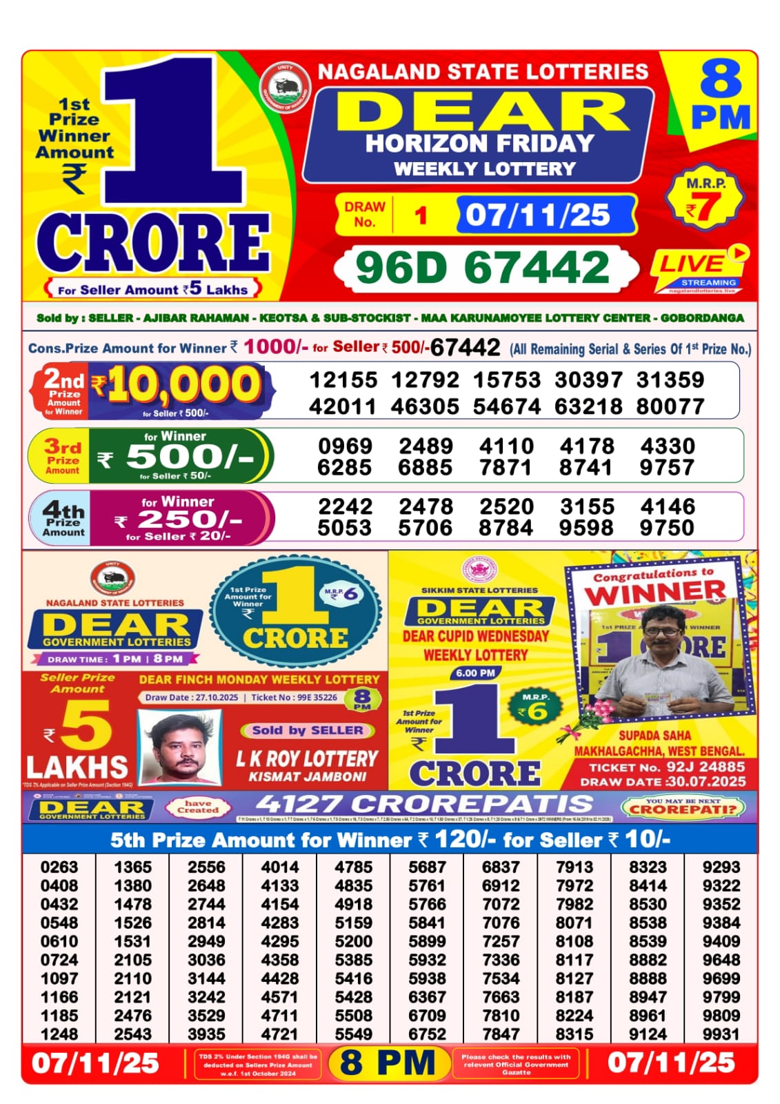 8 PM Lottery Sambad Result Today Live 07.11.25: Check Winning Numbers